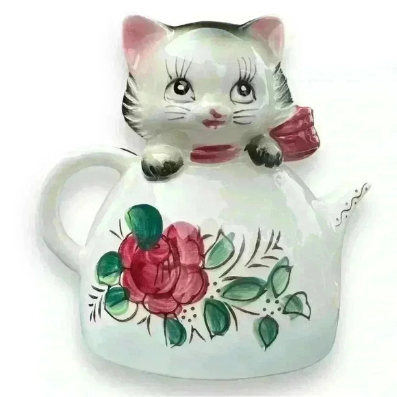 Vintage pair of 2 kittens in teapot planters vases - Picture 4 of 9